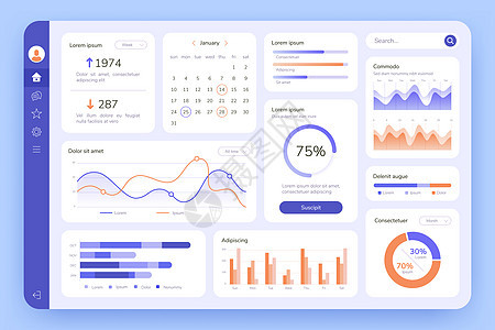 DashboardUIInfblog数据图形和表用商业分析法筛选行政统计软件网络界面矢量模板网络界面统计数据屏幕Dashboar背景图片