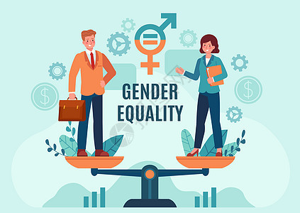 别平等男女雇员在均衡规模上站立公平就业机会和薪金平等矢量概念两平等职业机会说明两平等企业矢量概念图片