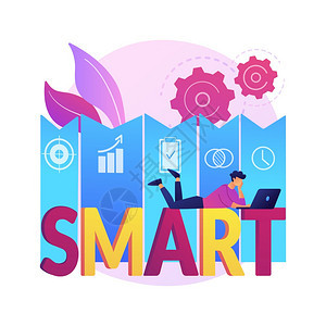 SMART目标矢量抽象概念说明商业管理目标建立SMART目标可衡量和实现的目标发展相关战略抽象比喻SMART目标矢量抽象概念说明图片