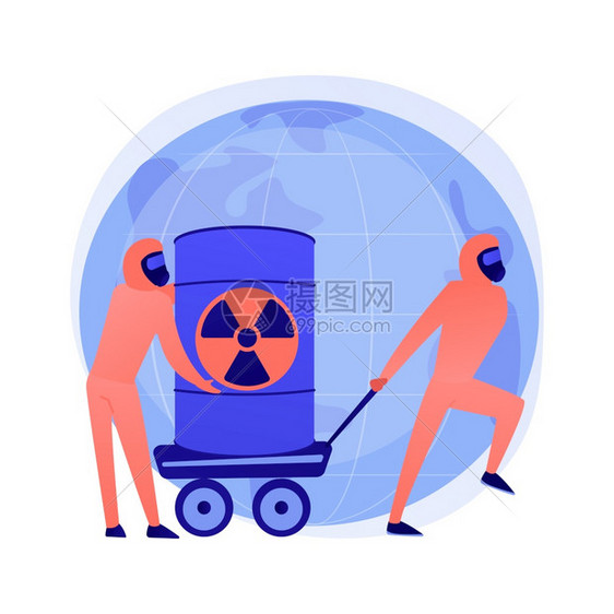 放射桶身着生物防护服的人化学产品有毒物质容器核危险病媒孤立概念比喻说明有毒废物病媒概念比喻图片