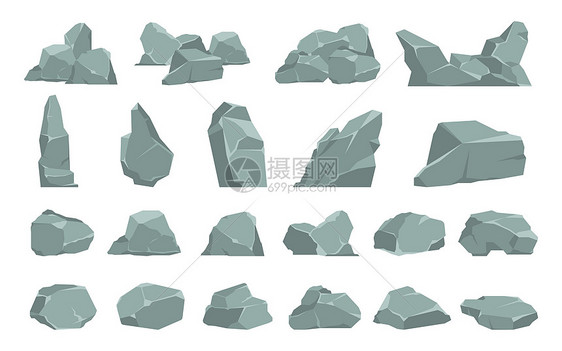 刻板石重灰宝粗糙的固体天然材料碎屑的单一或构成物孤立的碎片或花园装饰物地质研究山体矢量板重灰石头粗厚的固体天然材料碎屑或花园装饰图片