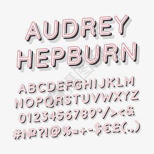 AudreyHepburnvintage3d矢量字母组Retro粗体字型Pop艺术平板字母组旧学校风格的字母数符号包90s8s创图片