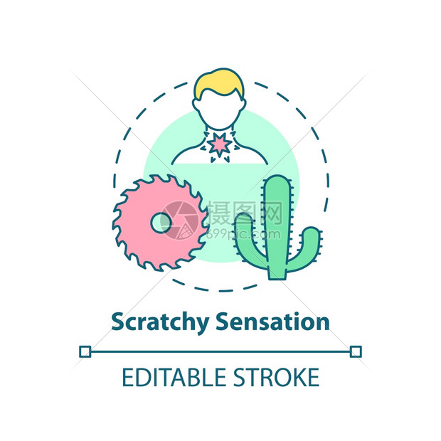 Scraprachy感知概念图标喉咙疼痛症状想法细线插图菌感染痛苦吞咽矢量孤立的大纲RGB颜色绘图可编辑中风扭曲感知概念图标图片