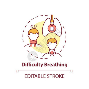 难以呼吸的概念图标喉咙变复杂的概念细线插图肺部问题克罗普支气管炎肺矢量孤立大纲RGB彩色绘图可编辑中风呼吸困难概念图标图片