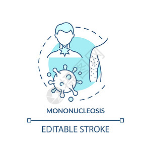 单核分裂概念图标脉部溃烂喉咙导致思想薄线插图亲吻疾病拉什和发烧头部身体疼痛矢量孤立的大纲RGB颜色绘图可编辑的中风单核分裂概念图图片