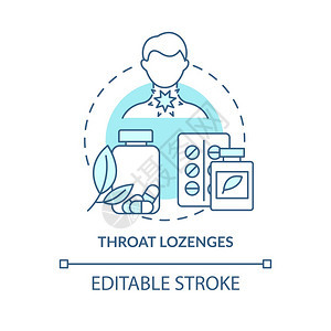 Throatlozenges概念图标喉咙处理酸概念的细线插图疼痛的解脱蜂蜜和薄荷成分矢量孤立的大纲RGB颜色绘图可编辑中风概念图图片