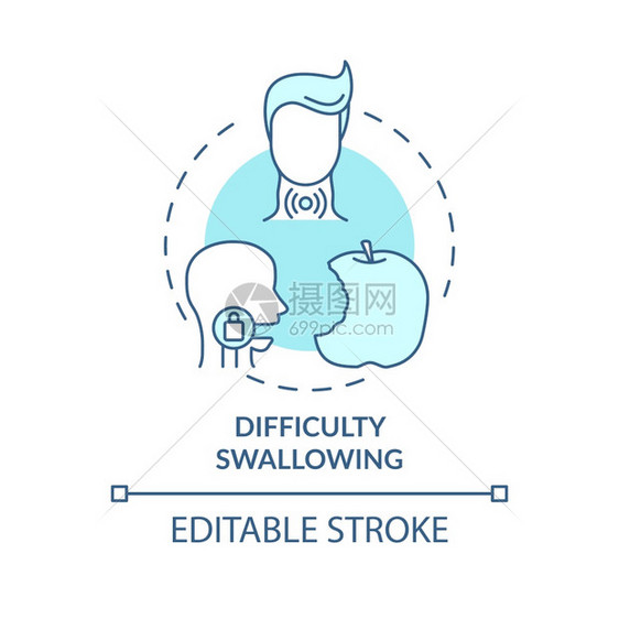 难以吞咽的概念图标喉咙症状痛苦短线插图Dysphapgia健康状况Tonsils炎症矢量孤立的大纲RGB颜色绘图可编辑中风难以吞图片