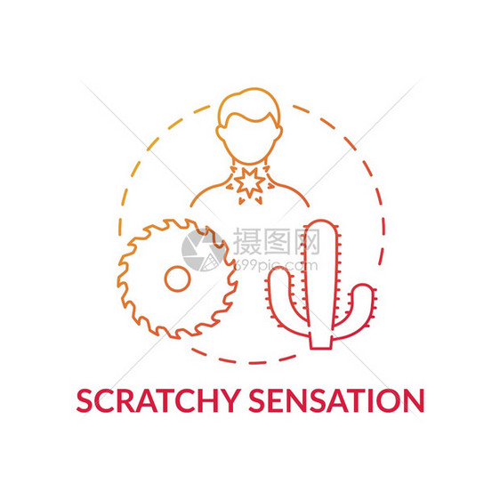 切片感知概念图标喉咙疼痛症状预示细线插图烧痛疼过敏切裂喉咙痛苦吞咽矢量孤立的轮廓RGB彩色绘图扭曲感知概念图标图片