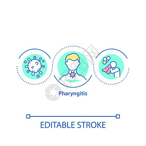 长喉炎概念图标硬病冷时的医疗护理流感治喉咙酸想法细线插图矢量孤立的大纲RGB彩色绘图可编辑的中风背景图片