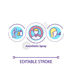 麻醉喷雾概念图标减少困难疾病的喉部疼痛治疗疾病设想细线插图矢量孤立大纲RGB彩色绘图可编辑中风图片
