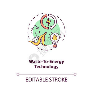 废物变为能源技术概念图标自然资源再利用环境保护生物学概念细线插图矢量孤立大纲RGB彩色绘图可编辑中风图片