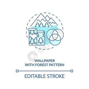 带有森林模式蓝色概念图标的壁纸具有自然特征的壁纸具有自然特征的墙壁艺术室内改造良生物学思想细线插图矢量孤立的大纲RGB彩色绘图可图片
