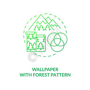 带有森林模式绿色概念图标的壁纸带有自然纹理的壁纸具有自然模式绿色概念图标的墙壁艺术房屋内部改进生物学概念细线插图矢量孤立的大纲R图片