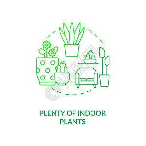 大量的室内植物绿色概念图标公寓园艺花卉室舒适的内生物学理念细线插图矢量孤立的大纲RGB色彩图画图片