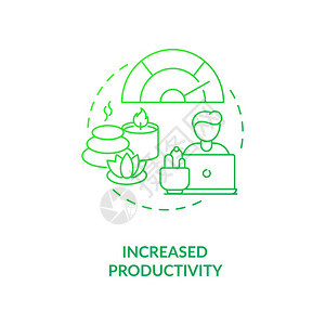 提高生产率绿色梯度概念图标舒适办公室健康司环境生物学理念细线图矢量孤立示RGB彩色绘图生产率提高绿色梯度概念图标图片