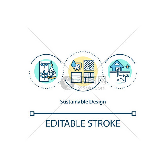 可持续设计概念图标环境保护绿色房屋自然资源生物学理念细线插图矢量孤立大纲RGB彩色绘图可编辑中风图片