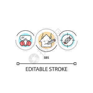 病态建筑综合症概念图标疾病症状不健康的环境家庭内感染SBS概念细线插图矢量孤立大纲RGB彩色绘图可编辑中风疾病建筑综合症概念图标图片