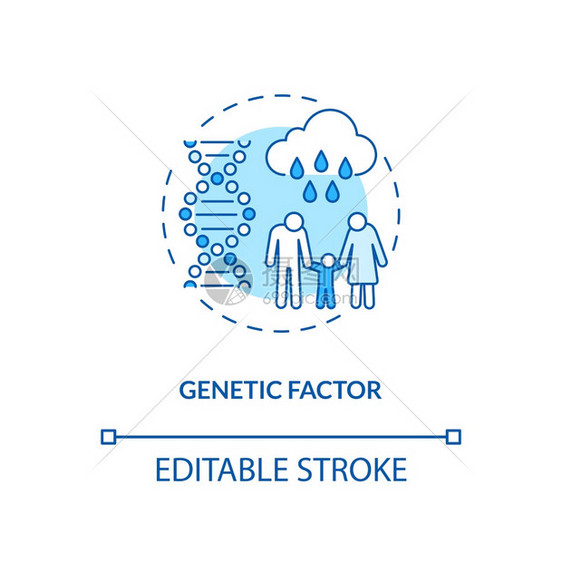 遗传要素概念图标SAD风险群体概念细线插图精神病特定基因和遗传根矢量孤立大纲RGB彩色绘图可编辑中风遗传要素概念图标图片