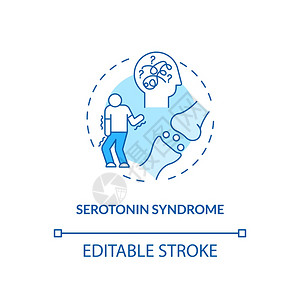 Serotonin综合征概念图标抗抑郁药副效应概念细线插图Shiveing腹泻高神经细胞活动矢量孤立大纲RGB彩色绘图可编辑中风图片