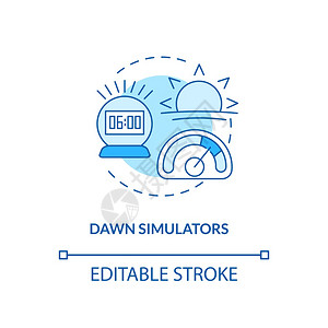 黎明模拟器概念图标用于缓解SAD概念的细线插图提示处理季节情感障碍睡眠情绪改善矢量孤立的大纲RGB颜色绘图可编辑中风Dawn模拟图片