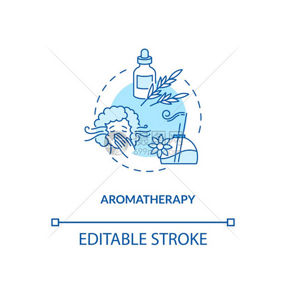 Aroma治疗概念图标用于减轻SAD想法细线插图的提示增强身体和心理健康治疗矢量孤立大纲RGB彩色绘图可编辑中风治疗概念图标图片