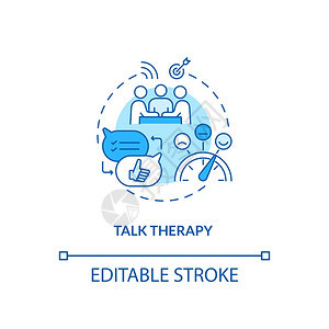 谈话治疗概念图标SAD治疗想法细线插图减少情绪痛苦认知行为疗法矢量孤立大纲RGB颜色绘图可编辑中风图片