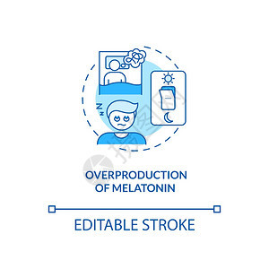 Melatonin超常生产概念图标SAD导致思想薄线插图沉睡和失眠期周的变化矢量孤立的大纲RGB颜色绘图可编辑的中风超常生产概念图片