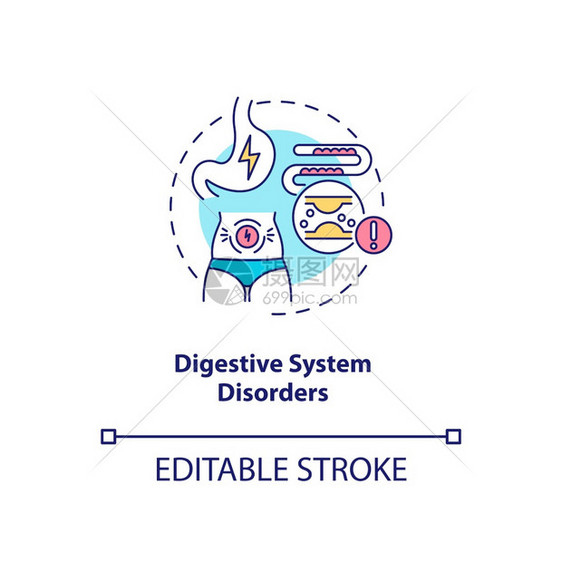 消化系统紊乱概念图标抗抑郁剂副效应概念细线插图异常肠道功能矢量孤立大纲RGB颜色绘图可编辑中风消化系统紊乱概念图标图片