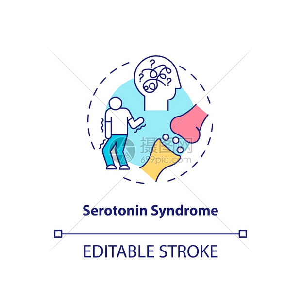 Serotonin综合征概念图标抗抑郁药副效应概念细线插图shivering腹泻潜在致命矢量孤立大纲rgb颜色 绘图可编辑中风se插画图片下载 正版图片 摄图网