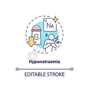 Hyponatraemia概念图标抗抑郁剂副效应概念的细线插图低钠浓度电磁心脏衰竭矢量孤立的大纲RGB颜色绘图可编辑的中风Hyp图片