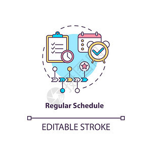 常规调度计划概念图标用于简化SAD概念的细线插图提示结构完善的例行程序规划活动矢量孤立大纲RGB彩色绘图可编辑中风常规调度概念图图片