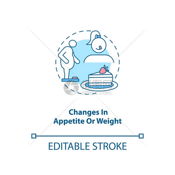 食欲和体重概念图标的变化SAD症状表达式概念的细线插图饮食行为厌内nervosa肥胖风险矢量孤立的大纲RGB颜色绘图可编辑的中风图片