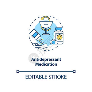 抗抑郁药物概念图标SAD治疗理念细线插图慢疼痛状况能量和生命享受损失矢量孤立大纲RGB彩色绘图可编辑中风抗抑郁药物概念图标图片