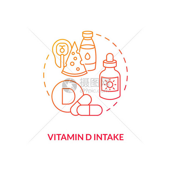 维他命D摄入量概念图标SAD治疗想法是细线插图管理免疫功能预防抑郁糖尿病心脏矢量孤立的大纲RGB颜色绘图Vitamin摄入量概念图片