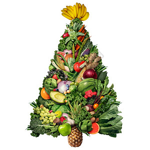 健康节日食物象征和健康饮食以水果和蔬菜为标志以果子和蔬菜为健康福利坚果形状为有趣的节庆季圣诞树作为素食者或冬季营养庆祝活动图片
