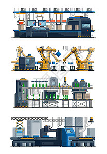 工业自动传送器孤立的工厂电子技术设备机器人包装或制造系统现代优化技术病媒自动程序设置装配线工厂电子技术设备优化背景图片