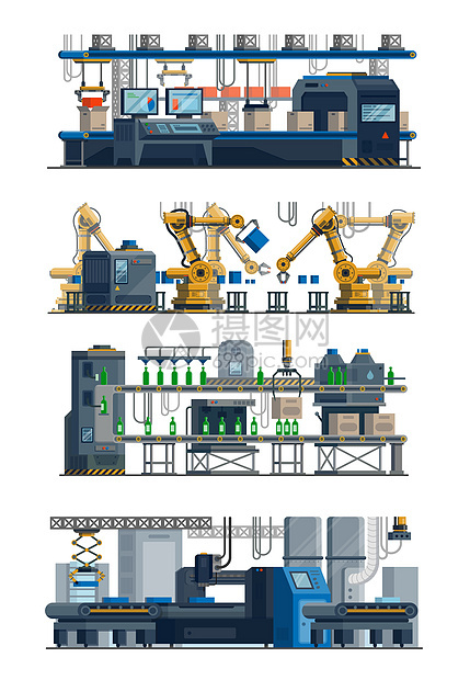 工业自动传送器孤立的工厂电子技术设备机器人包装或制造系统现代优化技术病媒自动程序设置装配线工厂电子技术设备优化图片