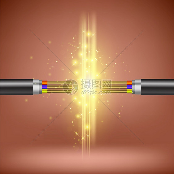 电线正在燃烧光闪灯线源缆释放通过喷气故障损坏连接电线正在燃烧光灯源线释放通过空气图片