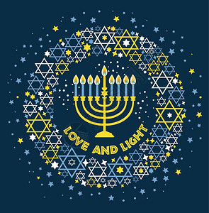 犹太节日Hanukkah贺卡传统Chanukah符号犹太节日Hanukkah贺卡传统Chanukah符号绝经蜡烛明星大卫蓝色插图图片