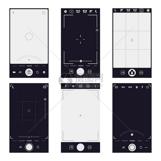 移动浏览器界面智能手机相照片和录像拍摄电话快照展示移动视频和照片应用程序矢量插图手机应用程序聚焦屏幕模板图片