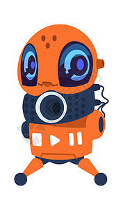 未来机器人卡通吉祥物友好的橙色自动化机器带有遥控的孤立电子玩具科学创新和网络技术矢量机械护身符说明橙色自动化机器带有遥控的电子玩图片