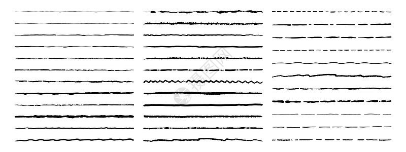 Doodle线Grunge手绘几何画孤立的卷状点或直线下划笔和草图剪贴布装饰模板集矢量文本分隔器平板集面条线手画几何绘笔和铅草图图片