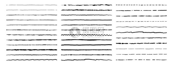 Doodle线Grunge手绘几何画孤立的卷状点或直线下划笔和草图剪贴布装饰模板集矢量文本分隔器平板集面条线手画几何绘笔和铅草图图片
