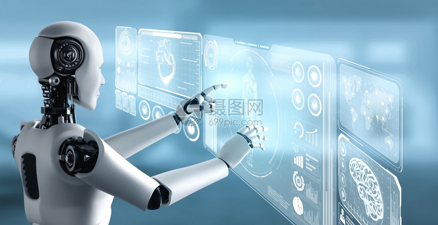 由AI机器人控制的未来医疗技术使用机器学习和人工智能分析的健康并就保治疗决定提供咨询图片