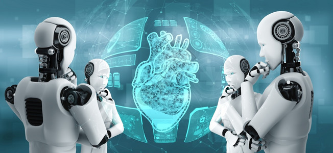 由AI机器人控制的未来医疗技术使用机器学习和人工智能分析的健康并就保治疗决定提供咨询图片