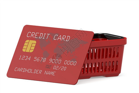 红色信用卡和篮子图片