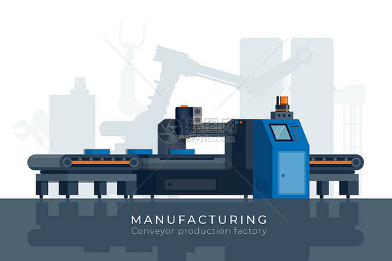 制造工业传送带机器人自动产品加工电传生产厂子技术设备机器人系统优化技术平板病媒概念电传生产厂子设备优化平板病媒概念图片