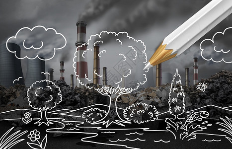 具有全球变暖污染工业背景的气候变化计划和环境战略正在因自然和生境图纸3D插要素而改变图片