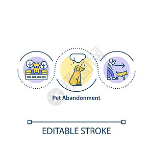 弃宠物概念图标惯动物认为细线插图培养无家可归宠物街头倾弃动矢量孤立大纲RGB彩色绘画可编辑的中风宠物丢弃概念图标图片