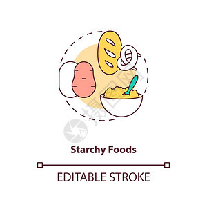 Starchy食品产概念图标健康的母乳喂养饮食避免向儿童提供不健康的食品有细线插图矢量孤立大纲RGB彩色绘图可编辑的中风星光食品图片